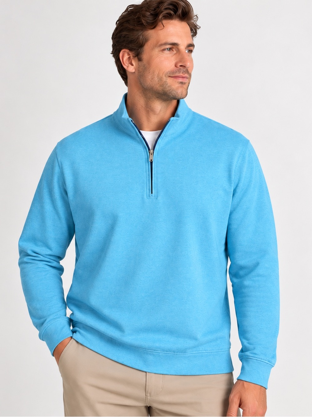Peter Millar Heather Interlock Quarter Zip Pullover Blue 2XL